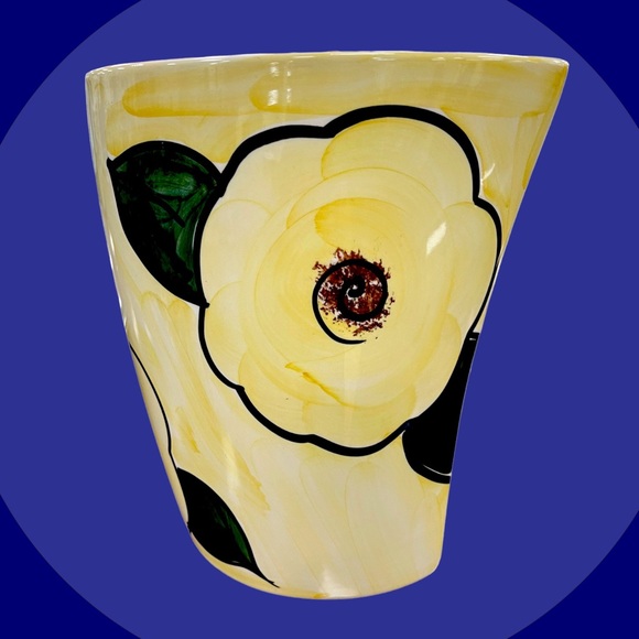 Vintage Secla Portugal Hand Painted Abstract Majolica Yellow Flower Vase 10” - Picture 1 of 7